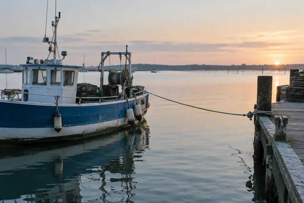 Un bateau amarré reste à distance du ponton dans le calme du bassin d’Arcachon.